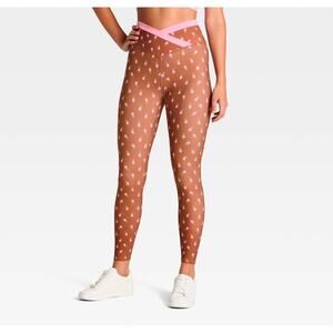 JoyLab High Rise Crossover Waist Band 7/8 Brown Floral Leggings